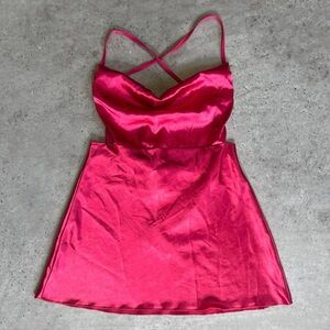 ★ Hot Pink Silky Mini Tank Cross Back Dress  ★